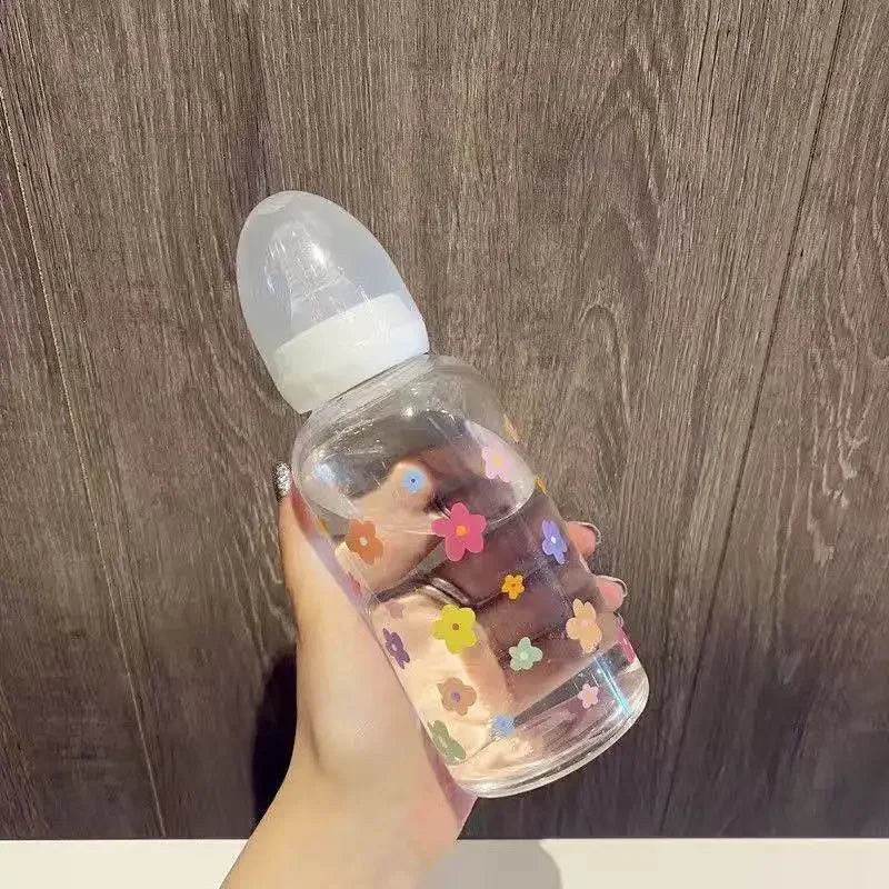 Cute Cartoon Milk Drinking Plastic Bottle with Straw for Children and Adults Eco-Friendly Water Cup