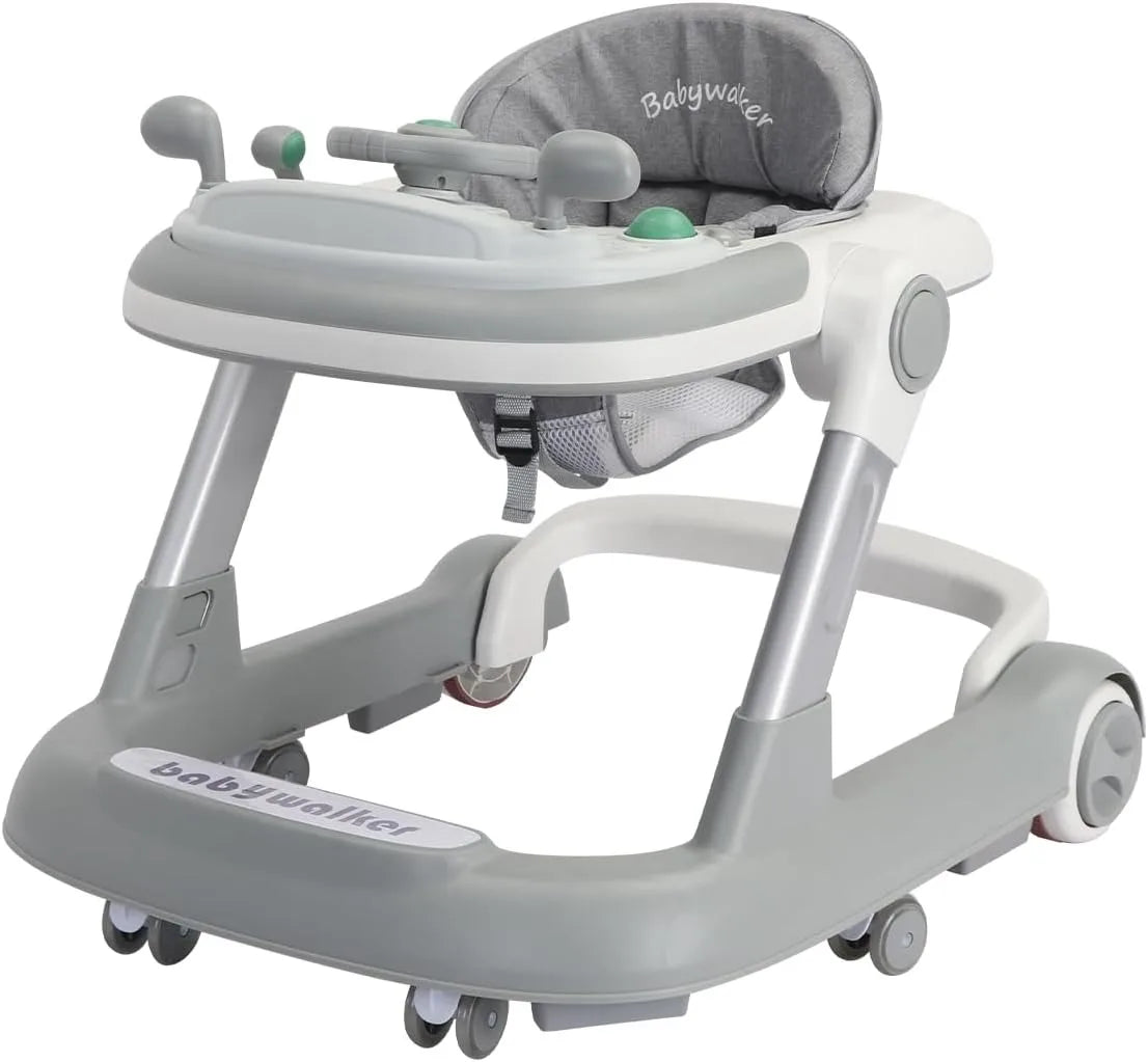 2 In 1 Baby Walker Toddler Push Walker With Removable Feeding Tray And Music Tray Foldable Walker