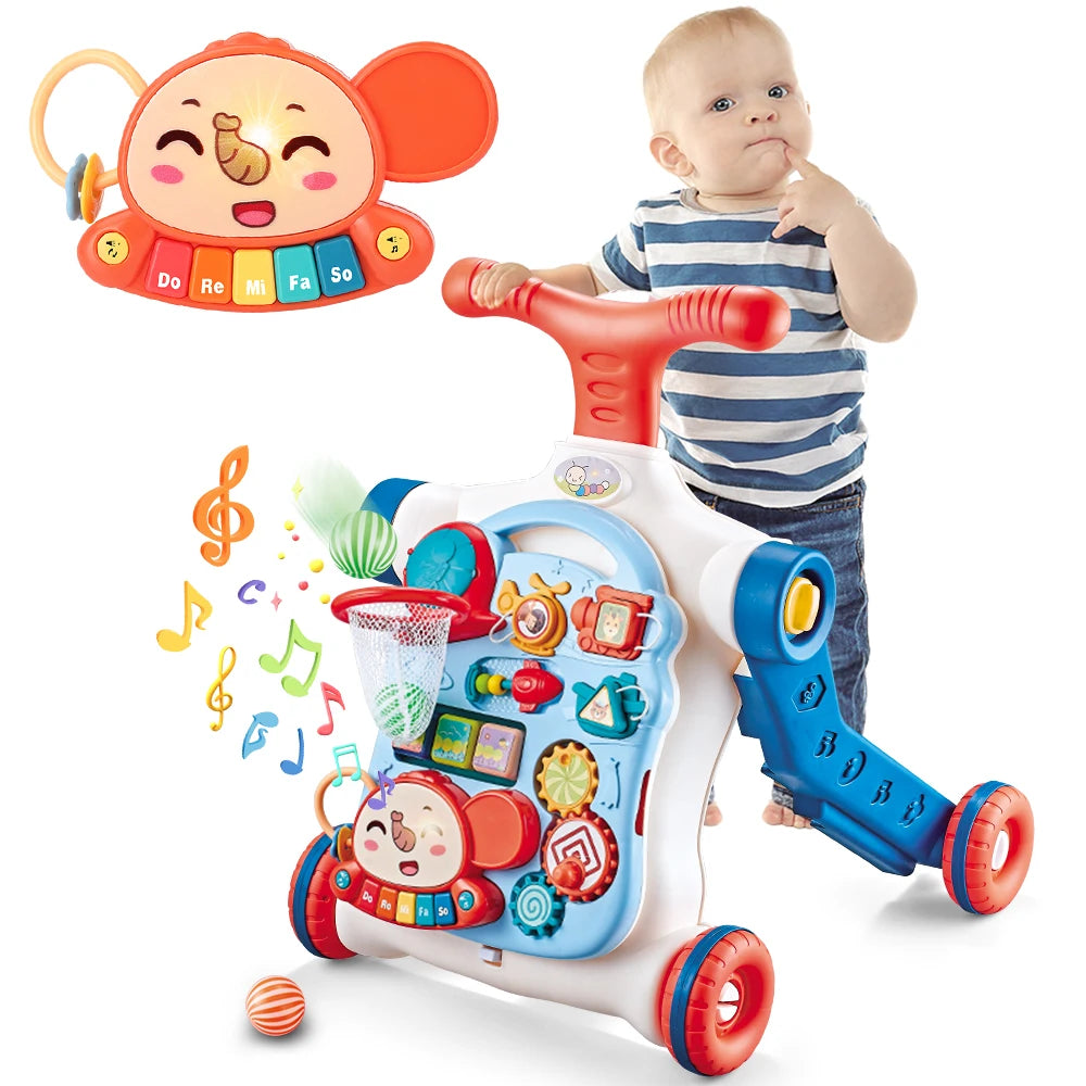 VATOS Baby Walker 5 in 1 Sit to Stand Learning Scooter Balance Bike Push Walker Table Toys with Music for Toddlers and Infants