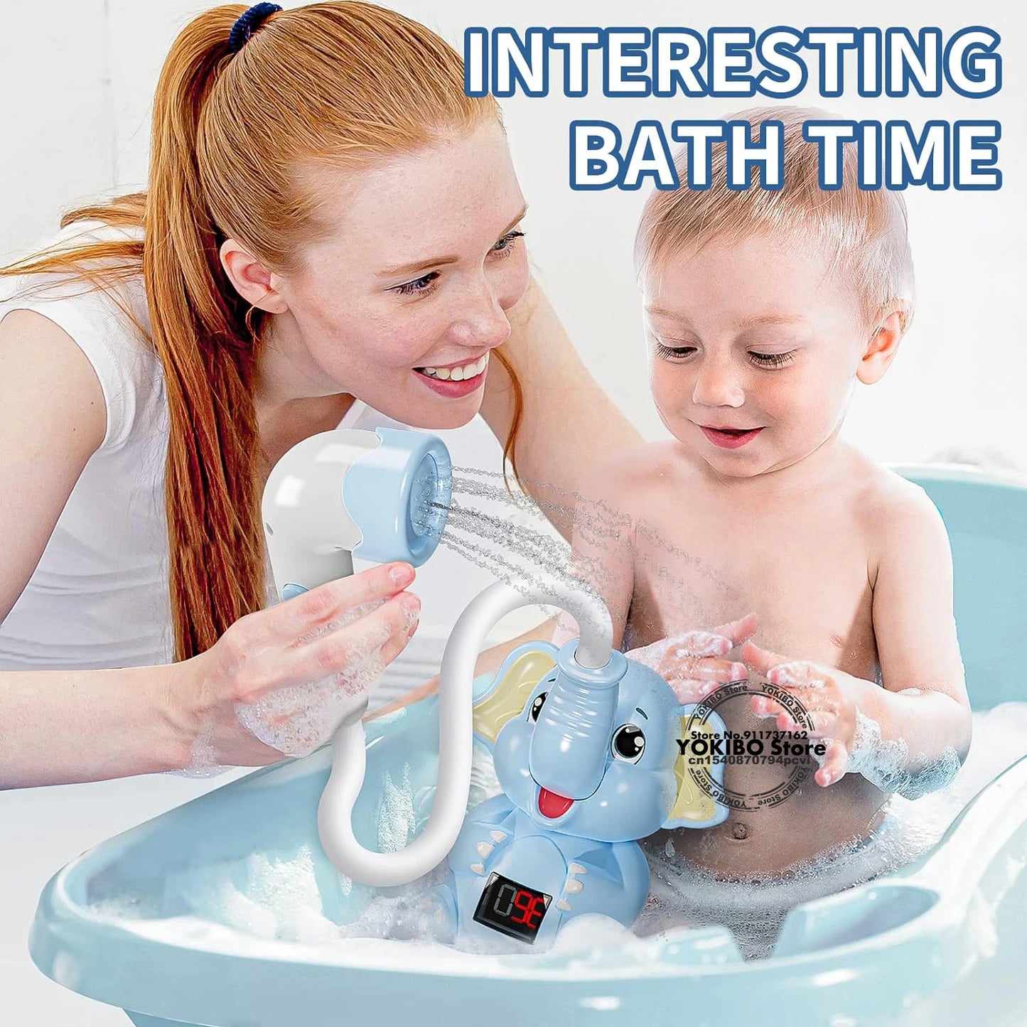 Electric Elephant Bath Toy with Shower Thermometer Toddlers
