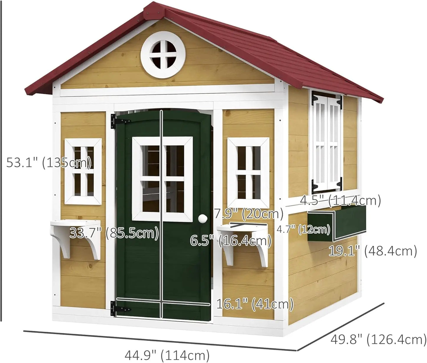 Beige Wooden Outdoor Playhouse For Toddlers 3 To 8 Years