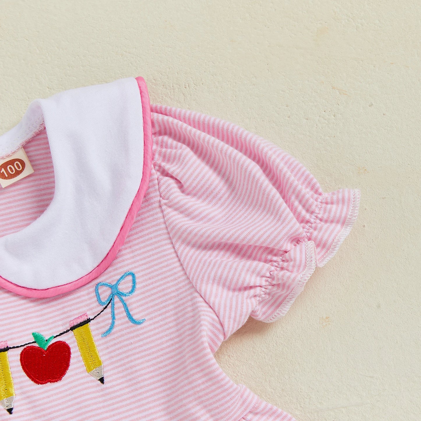 Girls Back To School Dress Striped Embroidered Collar