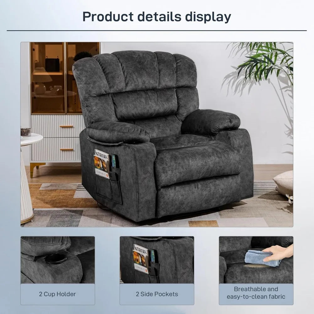 Modern Ergonomic Recliner Chair With Cup Holders And Pocket