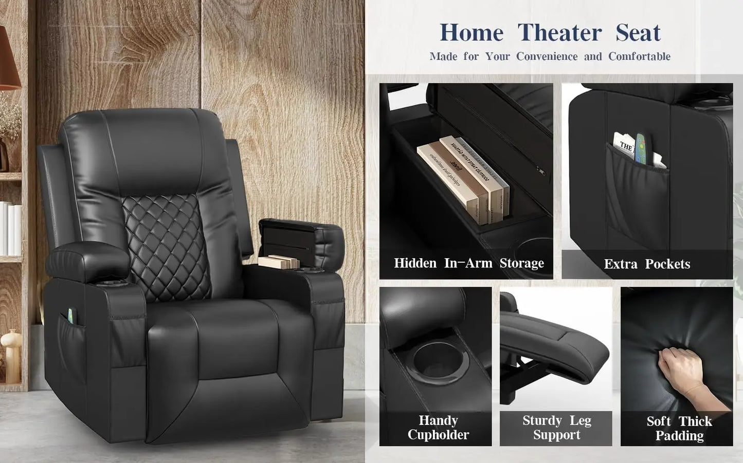 Recliner for Adults Massage Rocker Heated Lounge 360 Swivel