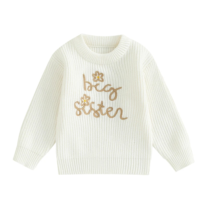 Kids Floral Embroidered Sweatshirt Crew Neck Long Sleeve Top