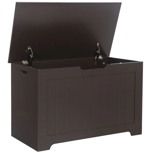 30 Inch Wooden Kid Toy Box Lift Top Storage Chest Organizer with Safety Hinged Lid in Brown