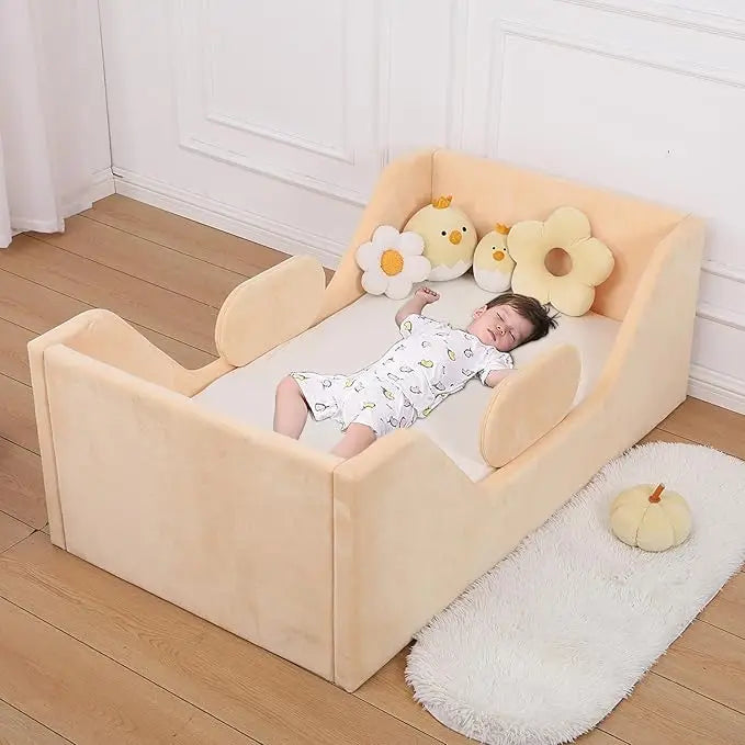 Gray Toddler Bed For Kids Crib Size With Safety Rail
