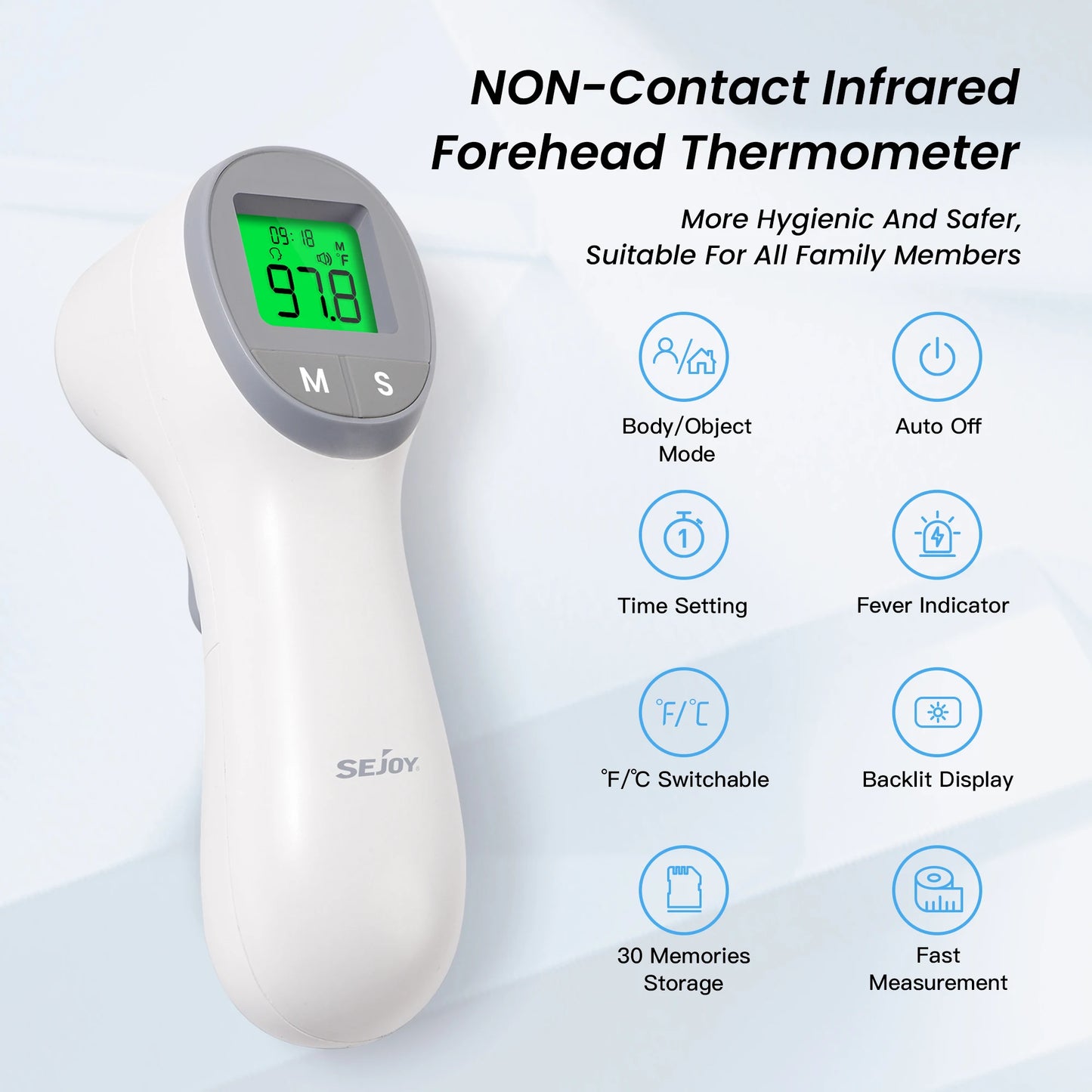 Sejoy Infrared Digital Thermometer Non Contact Forehead Ear