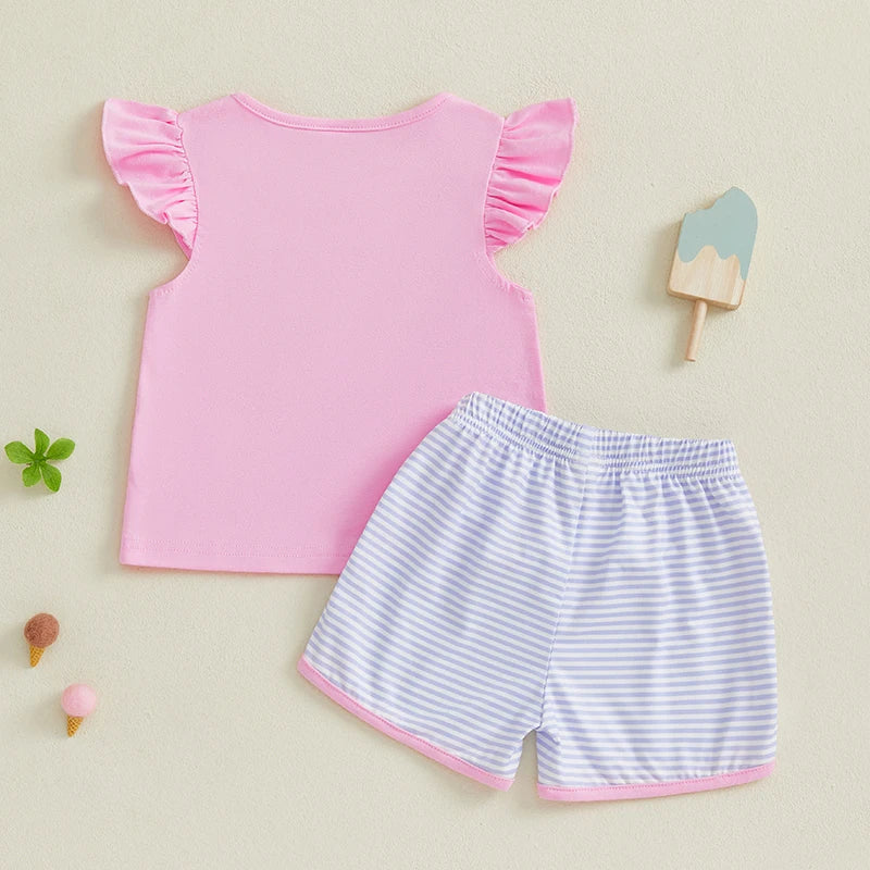 Adorable Baby Girl Floral Ruffle Sleeve Top and Shorts Set