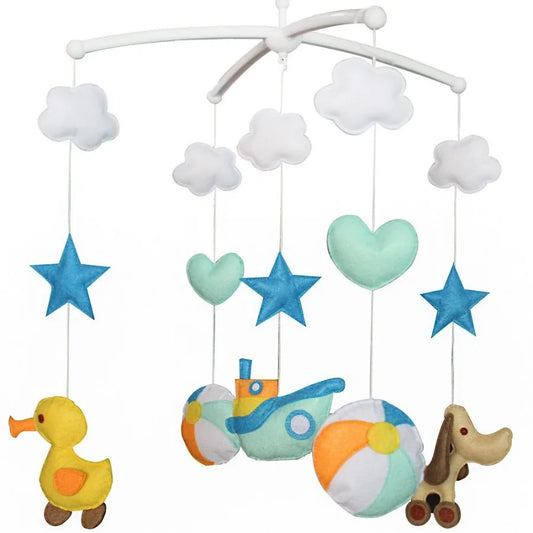 Colorful Boat Duck Dog Balloon Handmade Baby Musical Crib Mobile Hanging Toy Gift for Boys and Girls Nursery Room