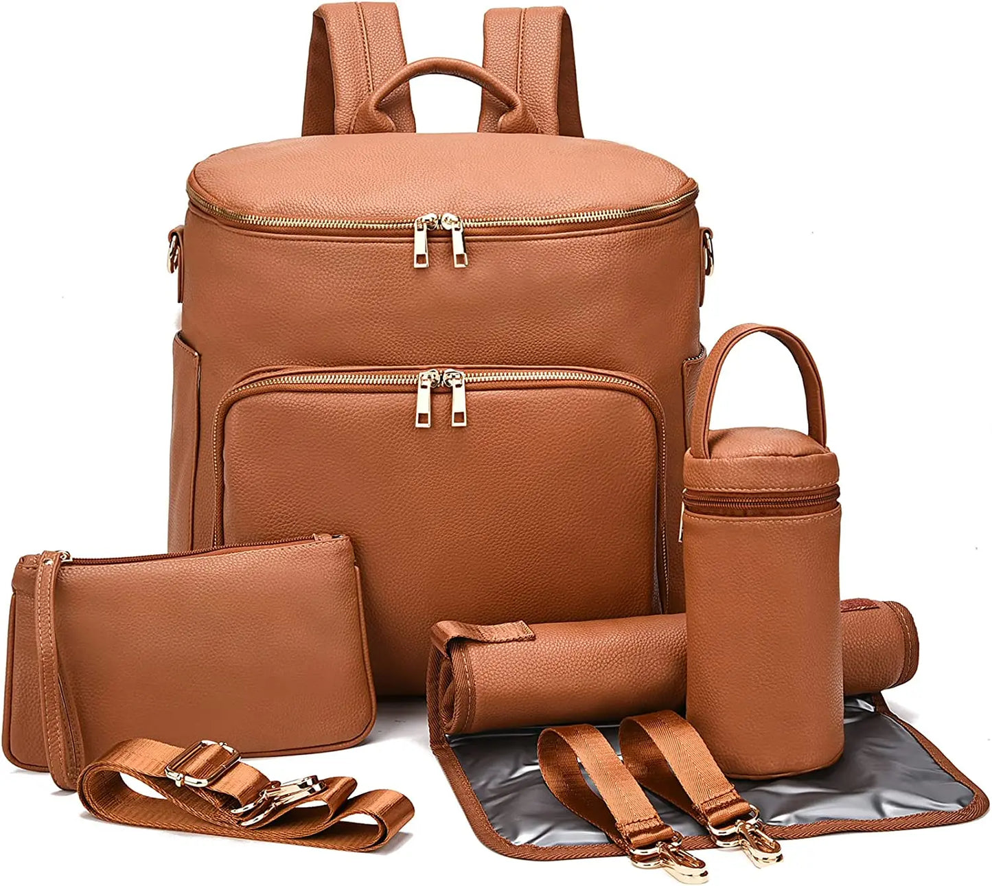 Large Capacity Leather Diaper Bag Backpack Moms And Dads
