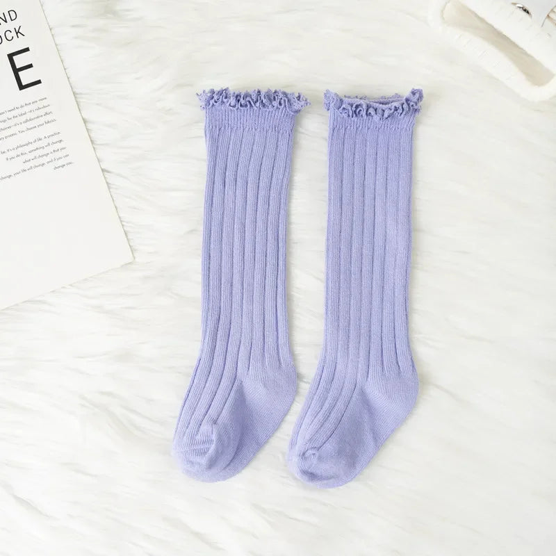 Ruffle Knee High Socks For Girls Cotton Lace Flower 0 To 8