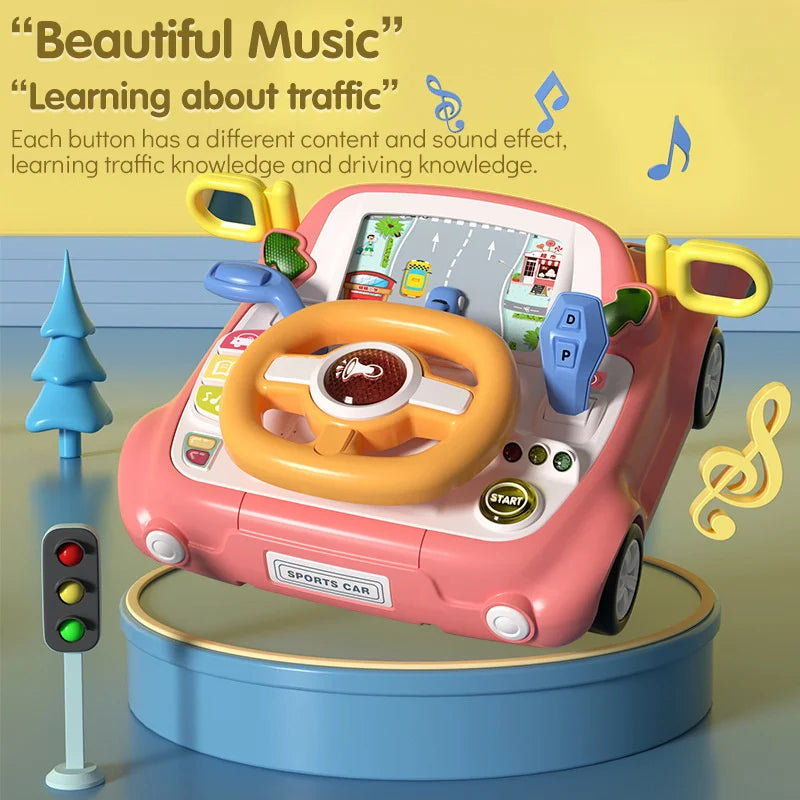 Baby Car Toy Light Musical Steering Wheel Interactive Simulation Driving Seat Sensory Toy for Fine Motor Skill Development