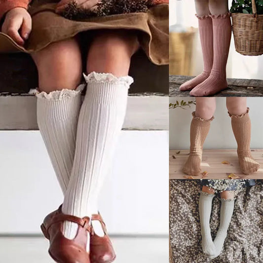 Ruffle Knee High Socks For Girls Cotton Lace Flower 0 To 8