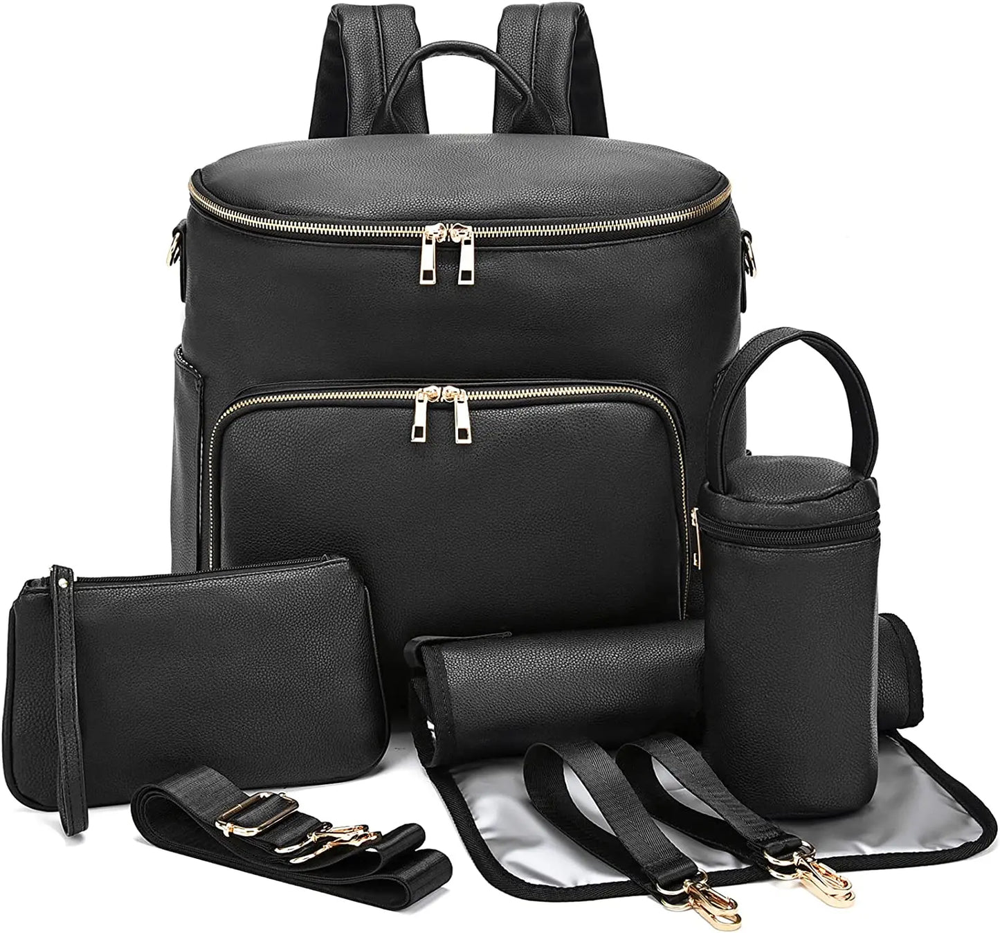 Large Capacity Leather Diaper Bag Backpack Moms And Dads