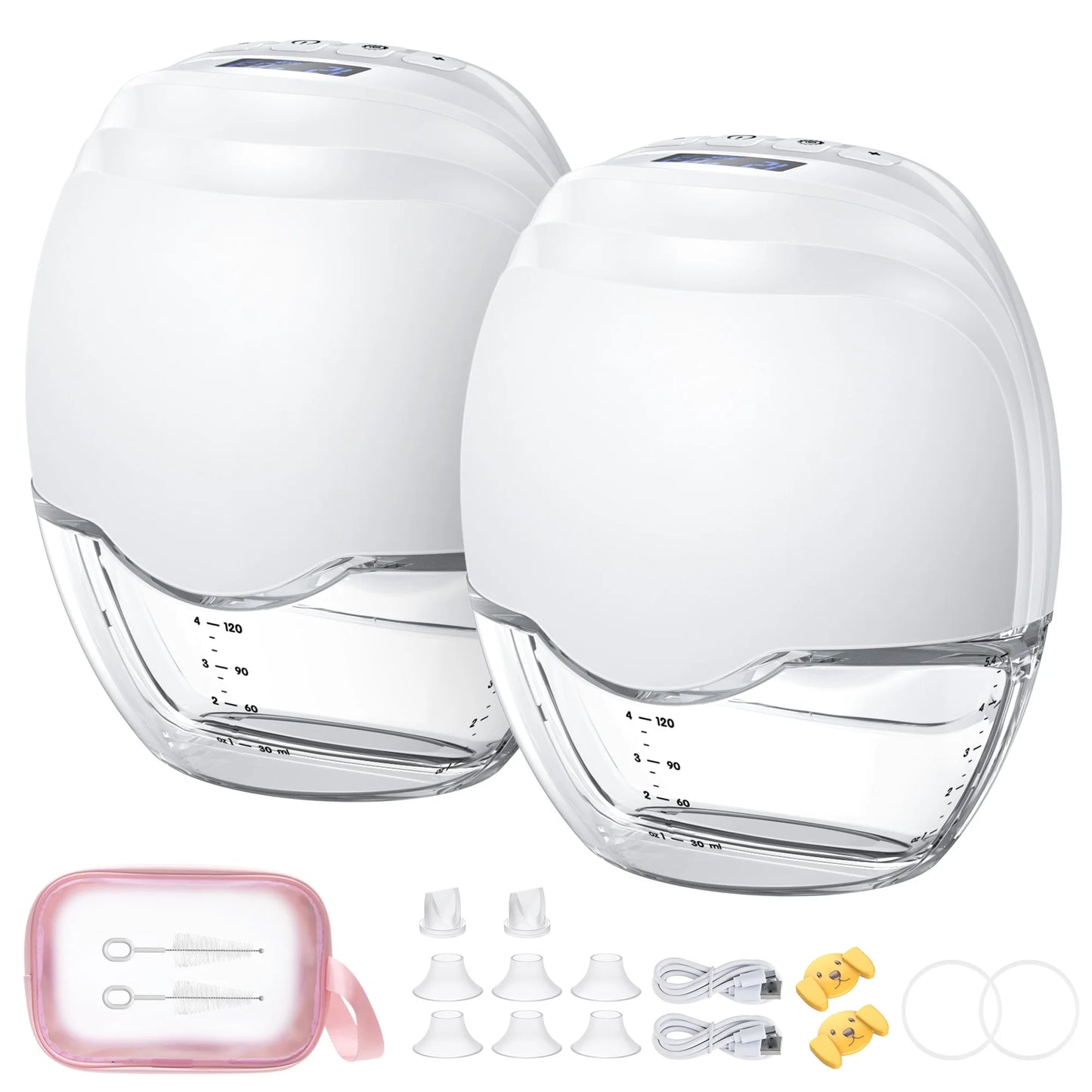 2 or 1 Pieces Wearable Breast Pump Hands Free Electric Breast Pump Silent Comfort Milk Collector BPA Free LED Display 3 Modes 12 Levels