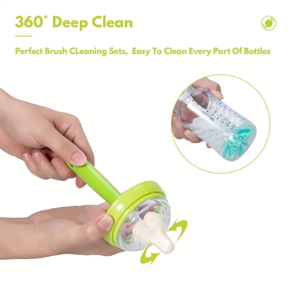 Green Baby Bottle Brush With Hidden Nylon Nipple Cleaner