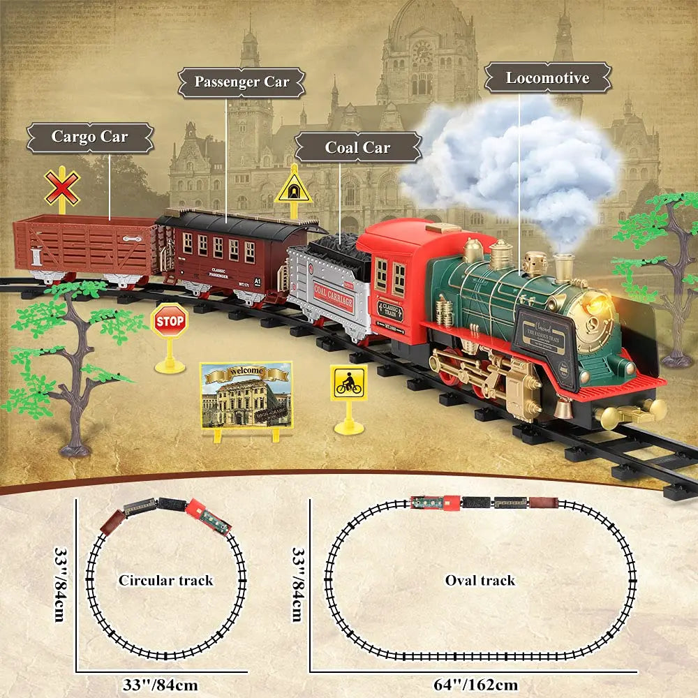 Remote Control Track Train Car Classical Simulation Water Steam Electric Railway Set Christmas Gift Educational Toy For Children