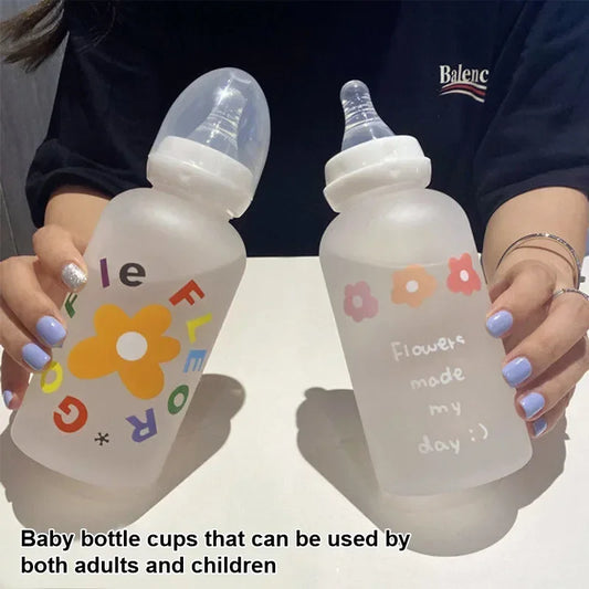 Cute Cartoon Milk Drinking Plastic Bottle with Straw for Children and Adults Eco-Friendly Water Cup