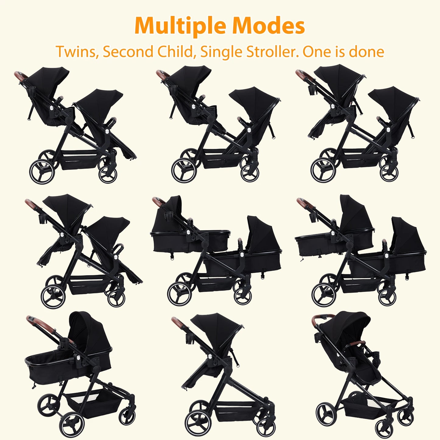 Double Stroller Tandem Infant Toddler Multi Position