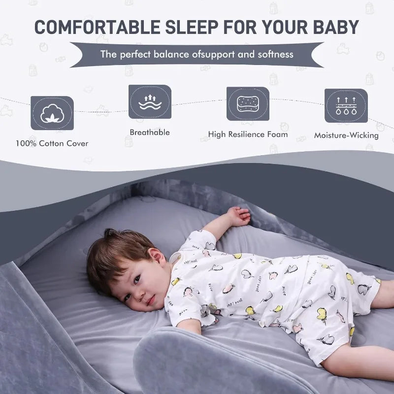 Gray Toddler Bed For Kids Crib Size With Safety Rail