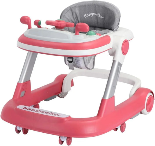 2 In 1 Baby Walker Toddler Push Walker With Removable Feeding Tray And Music Tray Foldable Walker
