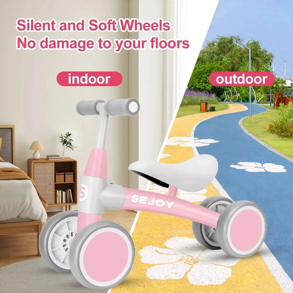 Sejoy Baby Walker Toddler Bicycle Toys Ride On Balance Bike 4 Wheels Birthday Gifts For Girls Boys Ages 1 To 3 Years