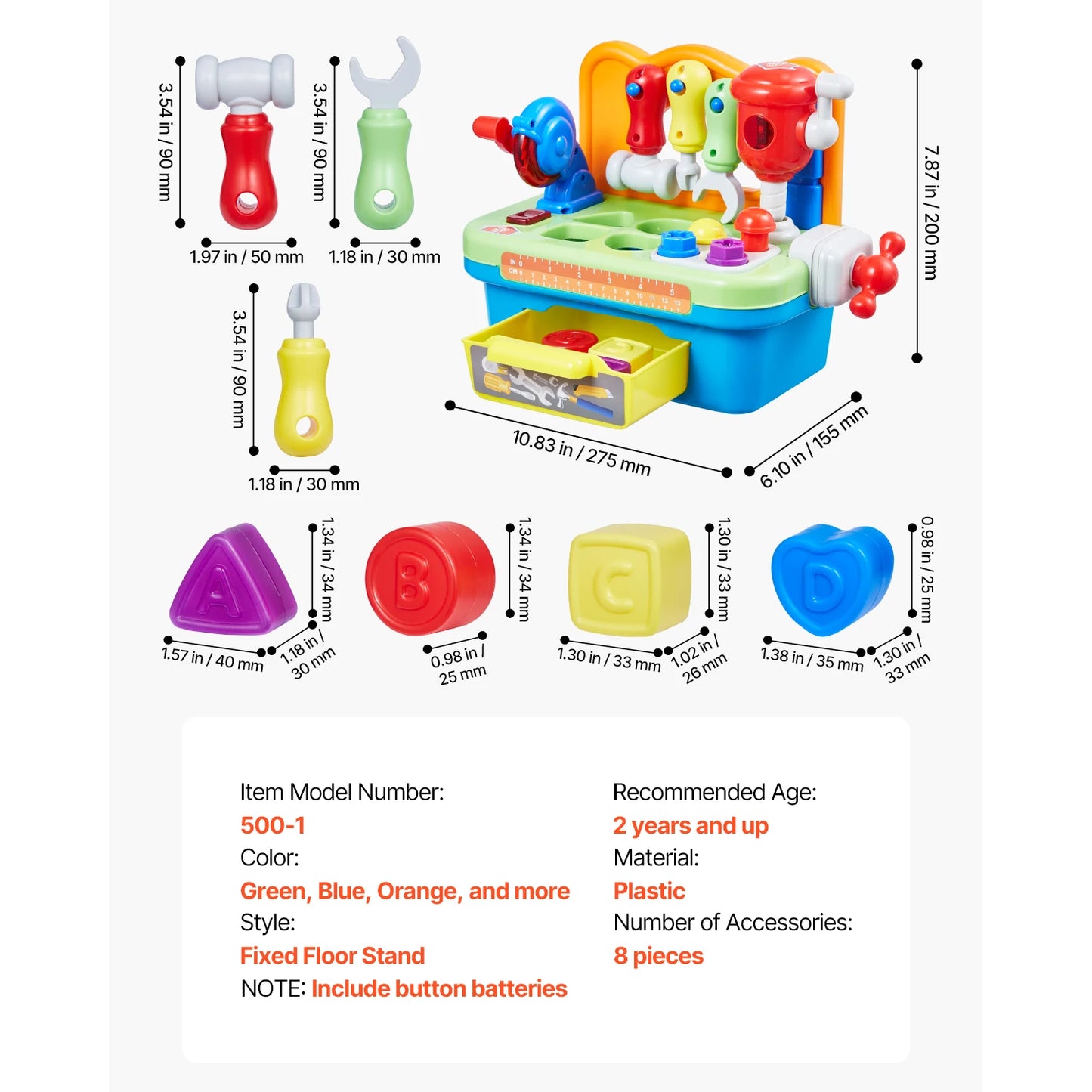 VEVOR Kids Musical Workbench Toy With Lights And Sounds