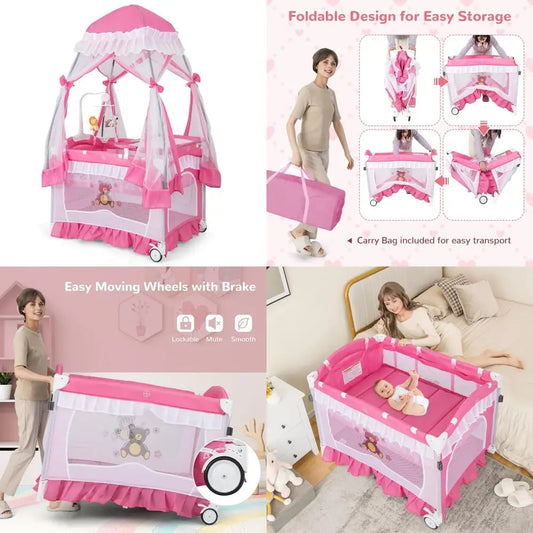 Portable 4 In 1 Playpen With Canopy And Bassinet Toys Music