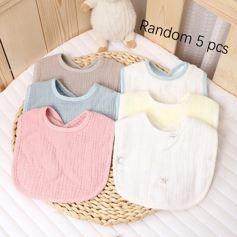 5 Piece Soft Cotton Baby Bibs Double Layer Absorbent