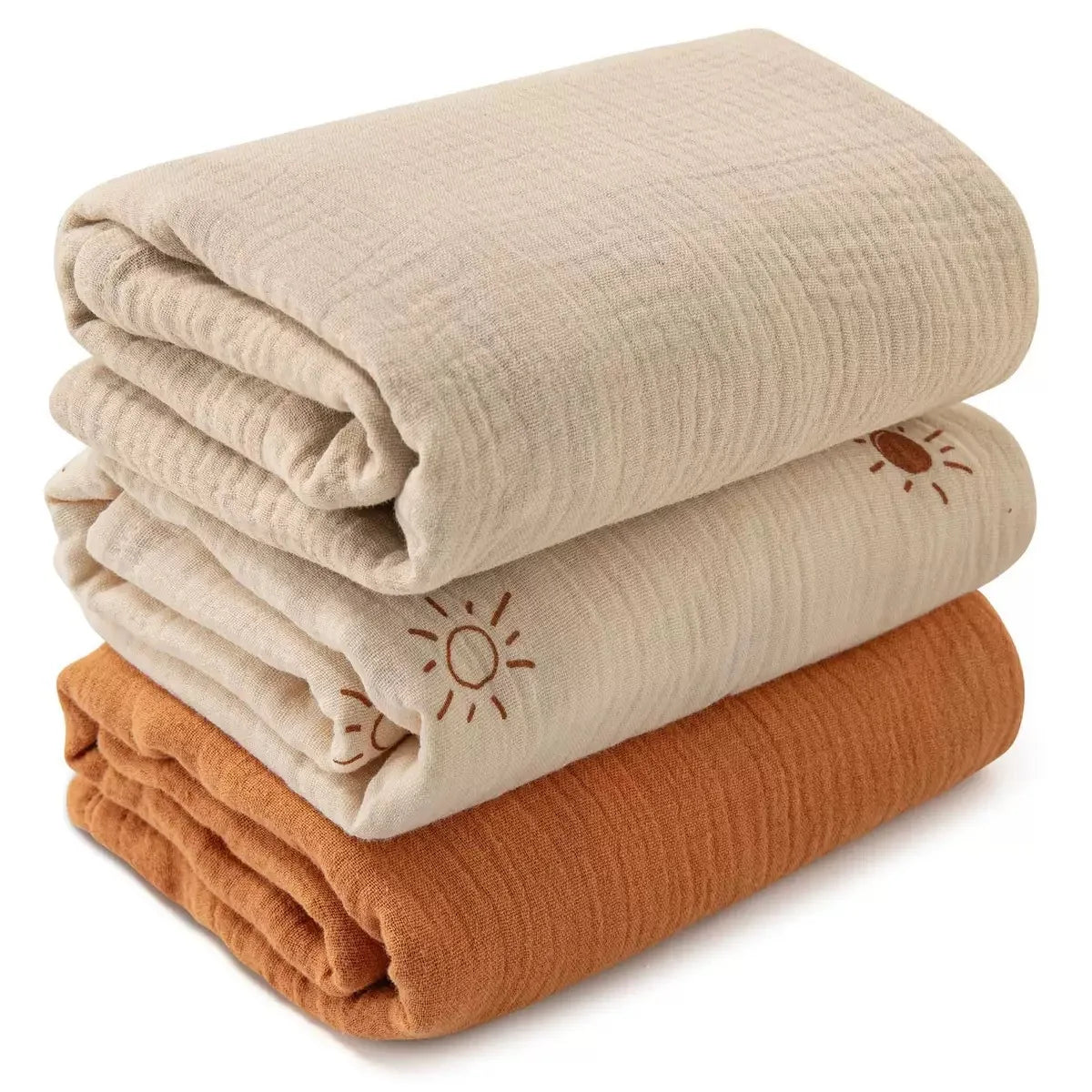 Three Pack Cotton Muslin Swaddle Baby Wrap Blankets Set