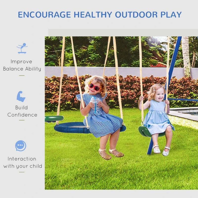 Metal Swing Set for Kids Outdoor Heavy Duty Frame with Double Swings for Backyard Playground