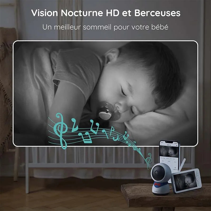 Boifun 1080P 5 Inch Baby Monitor Camera PTZ 355 Degree Motion Tracking Wireless Smartphone Monitor