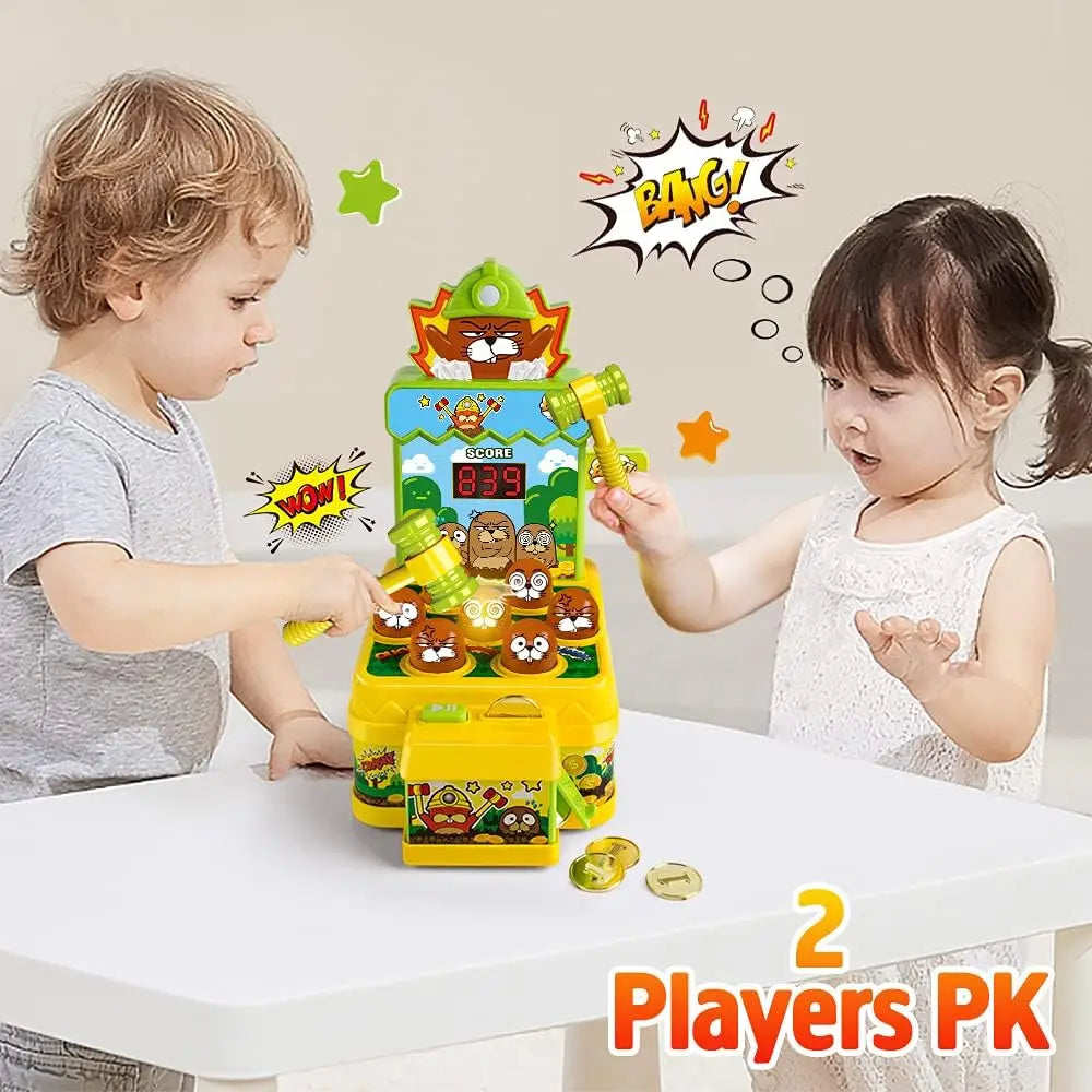 VATOS Mini Coin Operated Arcade Game Bank with Two Hammers Interactive Electronic Developmental Toy for Kids Ages Three to Six