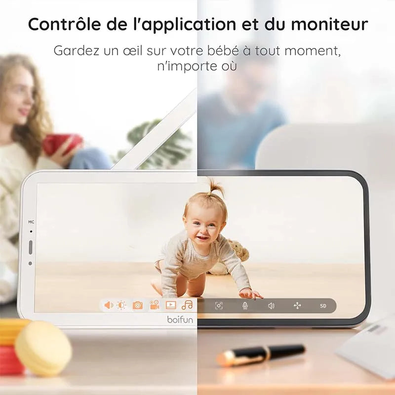 Boifun 1080P 5 Inch Baby Monitor Camera PTZ 355 Degree Motion Tracking Wireless Smartphone Monitor
