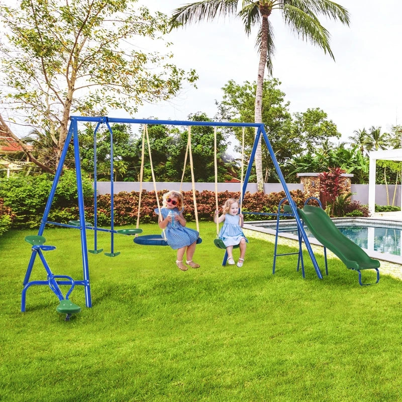 Metal Swing Set for Kids Outdoor Heavy Duty Frame with Double Swings for Backyard Playground
