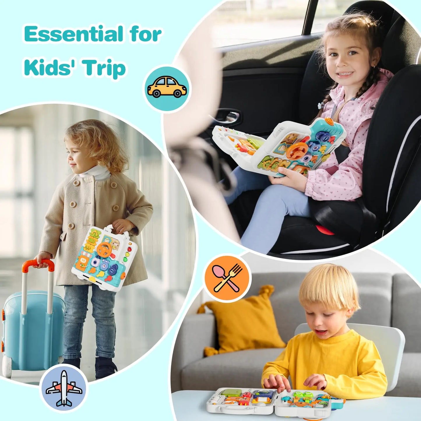 Toddler Musical Busy Board Kids Learning Sensory Toys Portable Montessori Gift for Ages 1 to 3 Boys and Girls