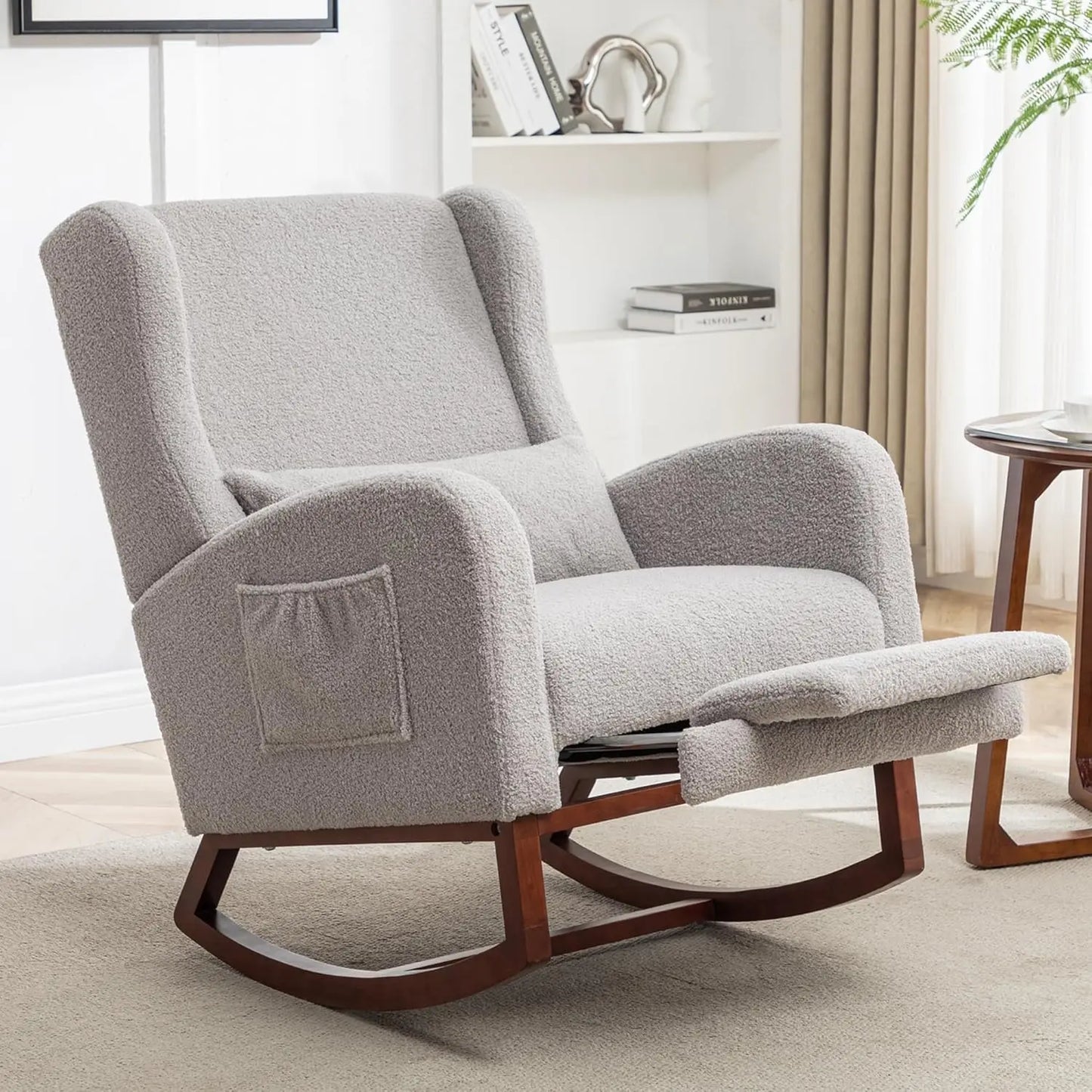 Rocking Chair Nursery with Footrest Wingback Nursery Rocking Chairs Teddy Nursing Glider Rocker Chair with Pillow