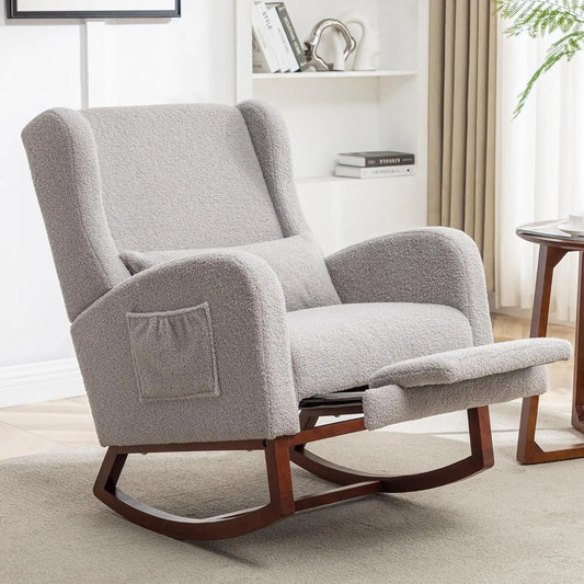 Rocking Chair Nursery with Footrest Wingback Nursery Rocking Chairs Teddy Nursing Glider Rocker Chair with Pillow