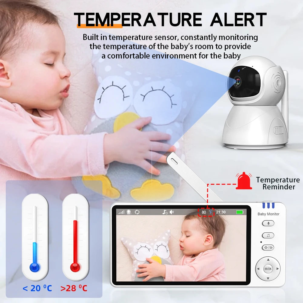 5 Inch Electronic Baby Monitor With Pan Tilt Zoom Camera Battery IPS Screen Wireless Babysitter Video Audio Lullaby Baby Nanny