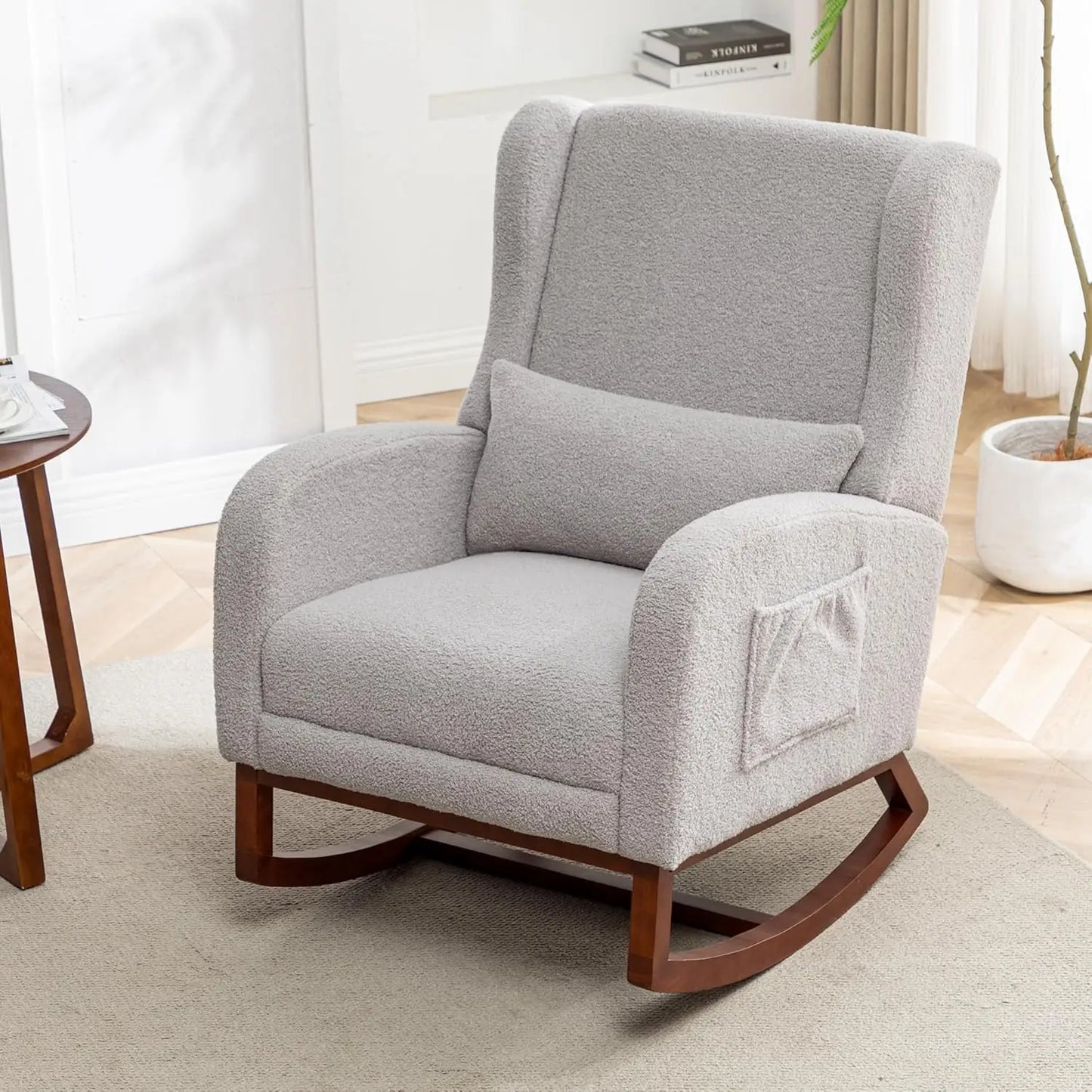 Rocking Chair Nursery with Footrest Wingback Nursery Rocking Chairs Teddy Nursing Glider Rocker Chair with Pillow