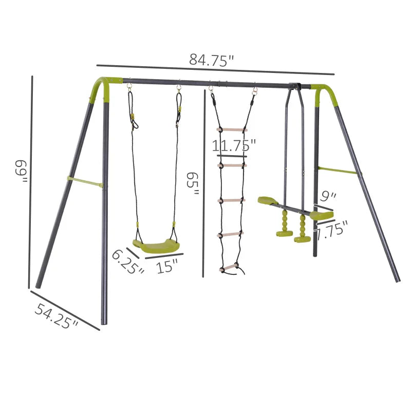 Metal Swing Set for Kids Outdoor Heavy Duty Frame with Double Swings for Backyard Playground