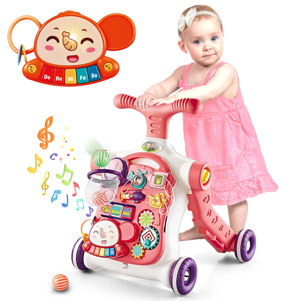 VATOS Baby Walker 5 in 1 Sit to Stand Learning Scooter Balance Bike Push Walker Table Toys with Music for Toddlers and Infants