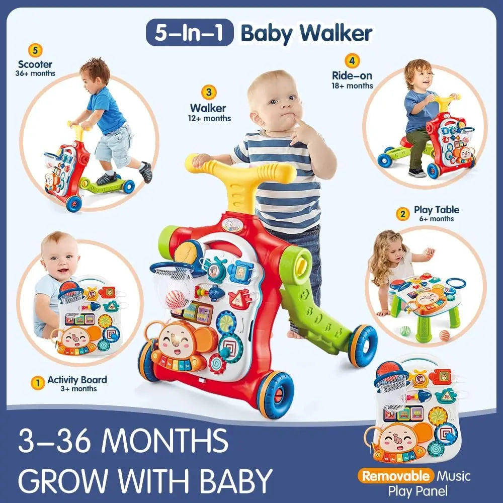 VATOS Baby Walker 5 in 1 Sit to Stand Learning Scooter Balance Bike Push Walker Table Toys with Music for Toddlers and Infants