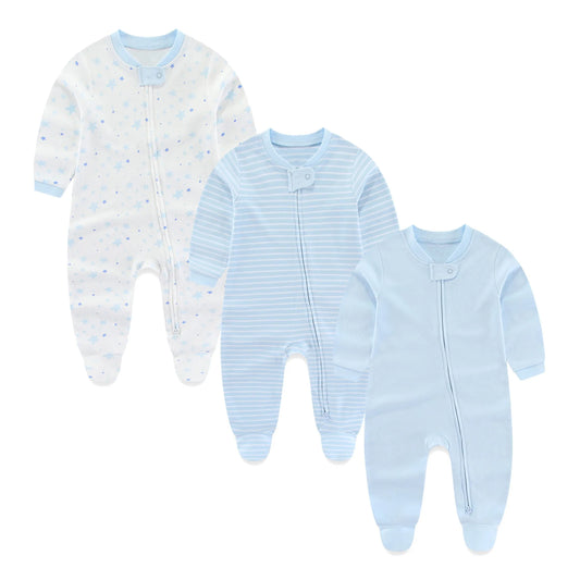 3 Pcs Autumn Winter Solid Zipper Baby Boy Girl Rompers 100 Percent Cotton Soft Newborn Clothes Baby Shower Gifts