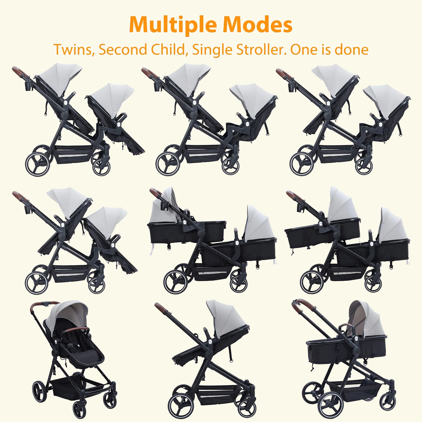 Double Stroller Tandem Infant Toddler Multi Position