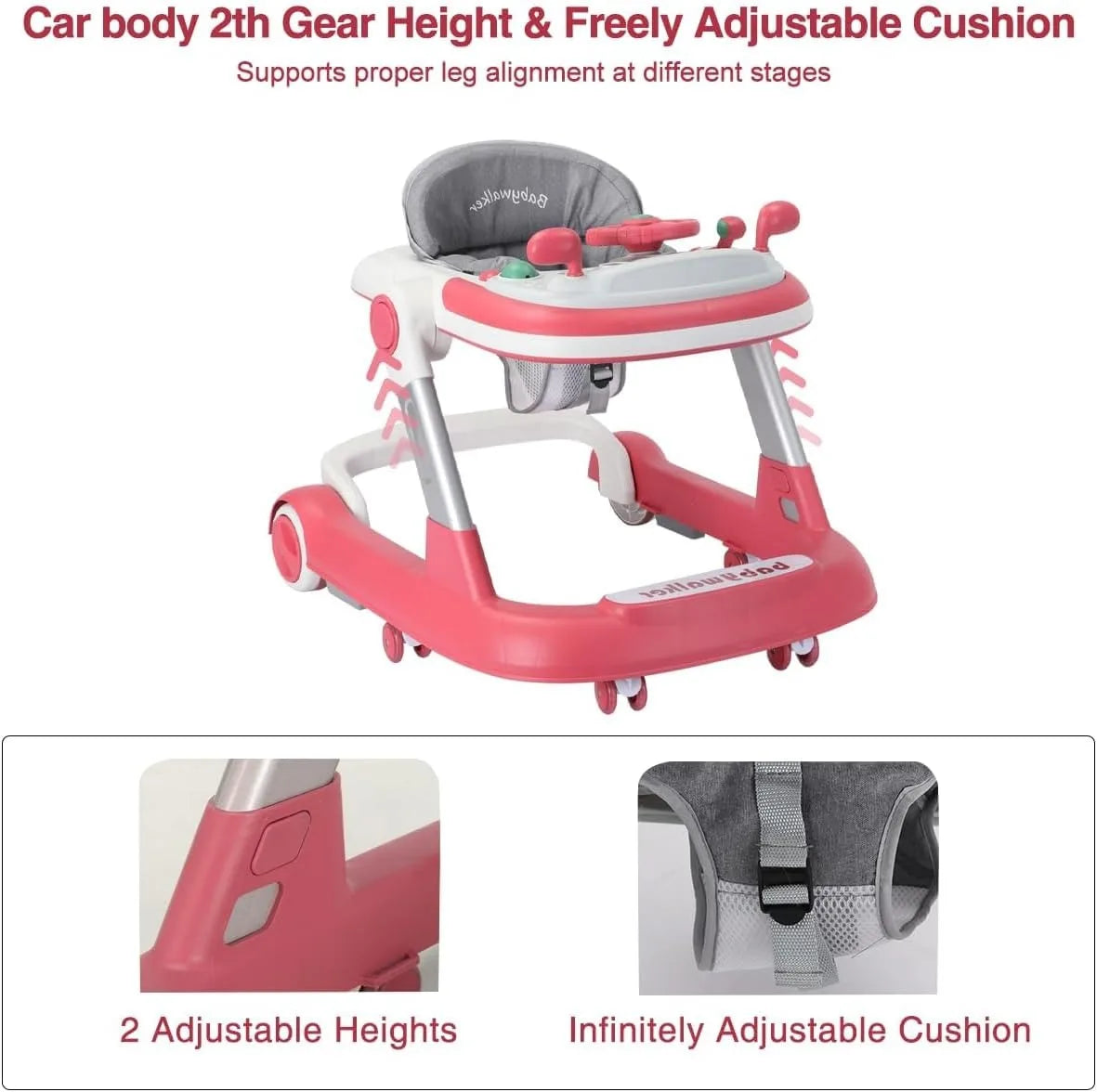 2 In 1 Baby Walker Toddler Push Walker With Removable Feeding Tray And Music Tray Foldable Walker
