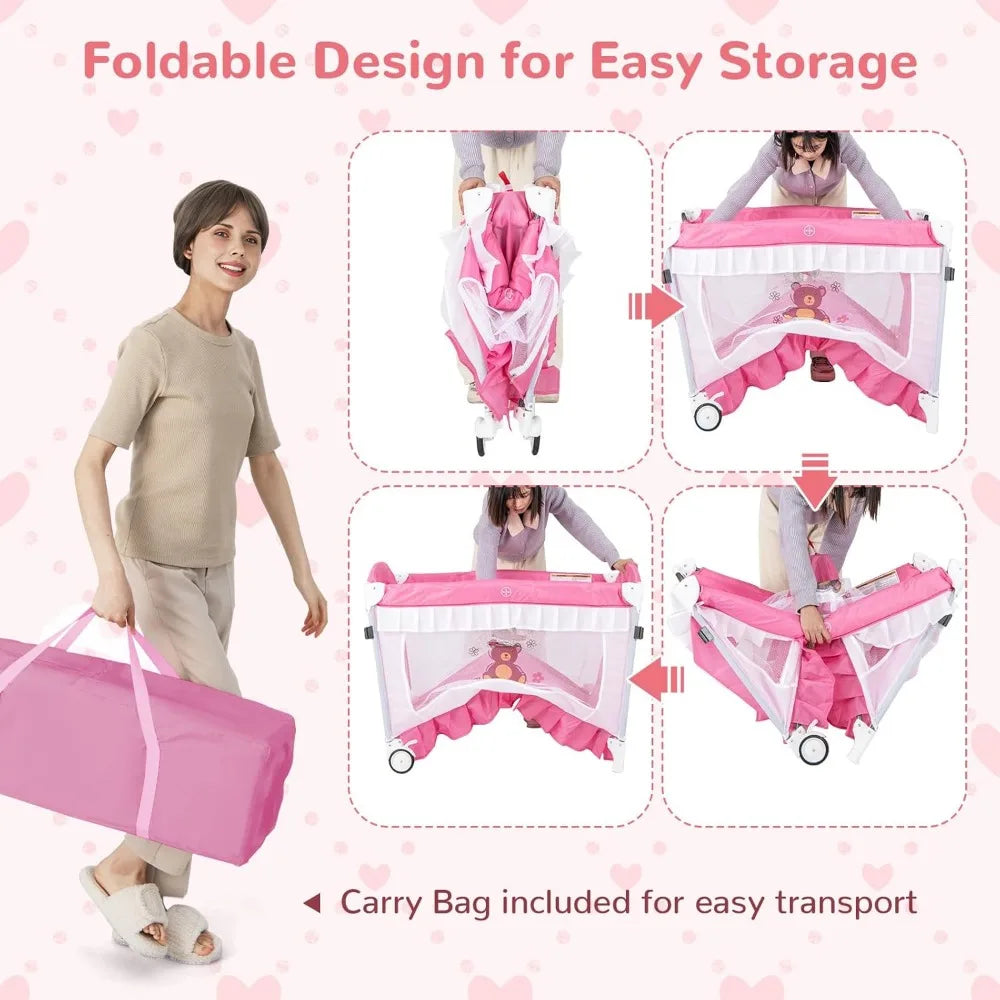 Portable 4 In 1 Playpen With Canopy And Bassinet Toys Music