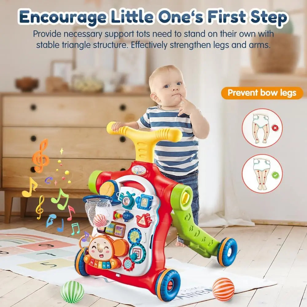 VATOS Baby Walker 5 in 1 Sit to Stand Learning Scooter Balance Bike Push Walker Table Toys with Music for Toddlers and Infants
