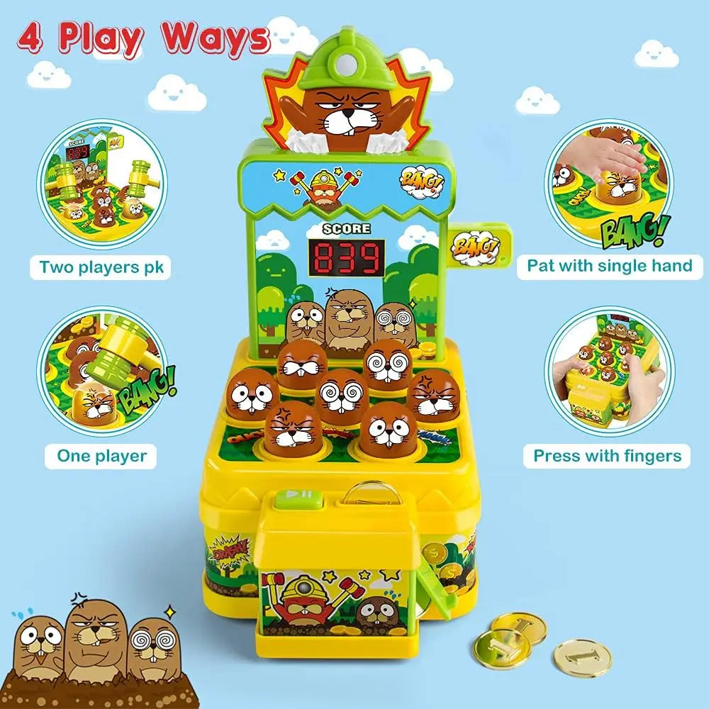 VATOS Mini Coin Operated Arcade Game Bank with Two Hammers Interactive Electronic Developmental Toy for Kids Ages Three to Six